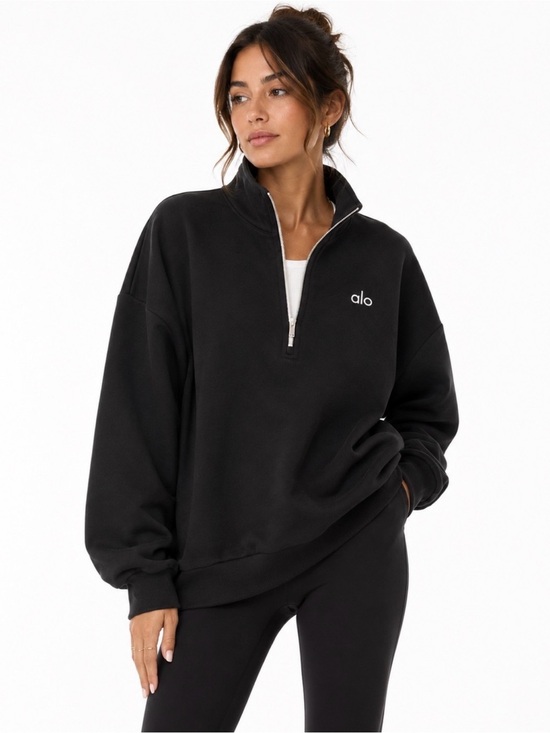 ALO Yoga Tops - ALO Yoga Black Half-Zip Pullover Sweatshirt size L NWT in original plastic.